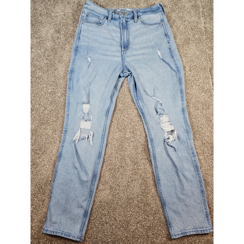 Hollister Curvy Ultra High-Rise Mom Jeans Light Wash Distressed 8R W29R